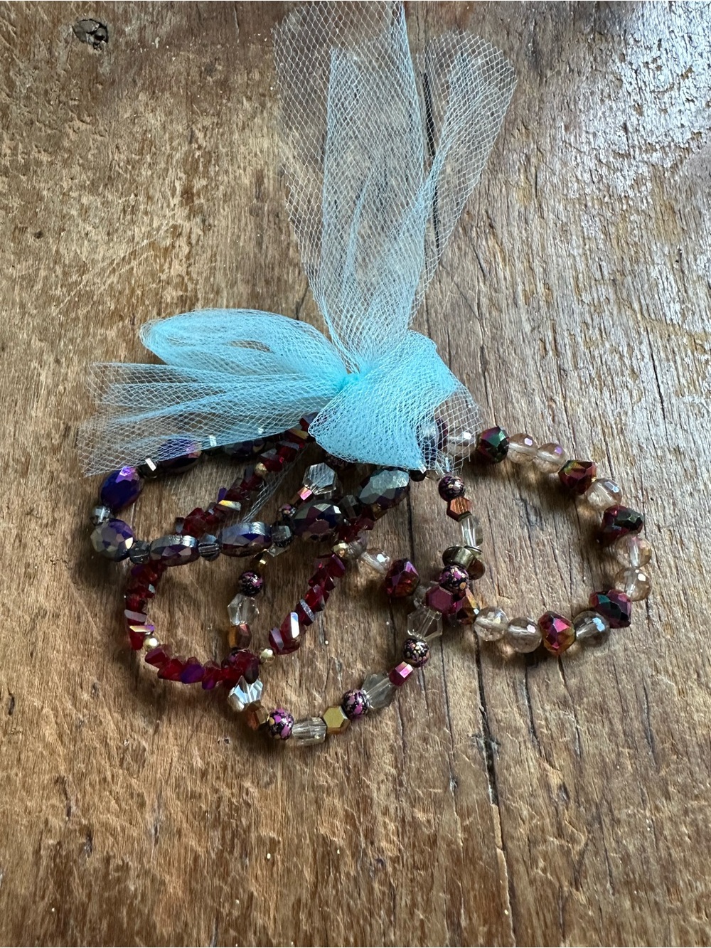 Ermish Crystal Bead Stretch Bracelet Set of 4 - Red and Purple